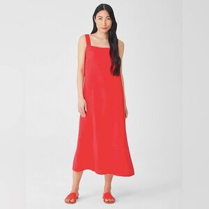 Eileen Fisher Organic Irish Linen Cami Dress Vibrant Orange Sleeveless Dress